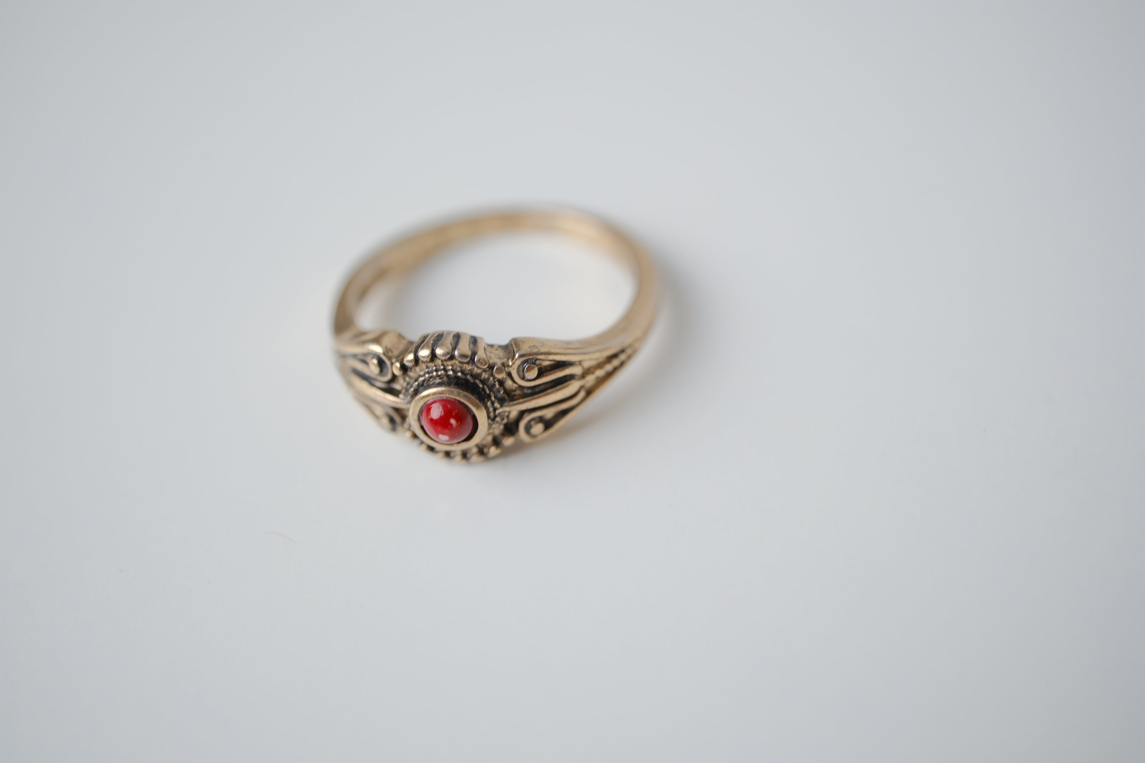 Vintage Red Coral Brass ring