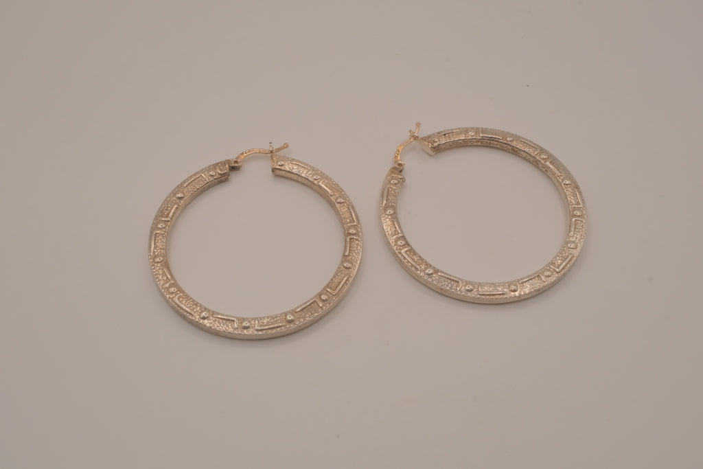 Sterling silver textured, flat-sided hoop earrings