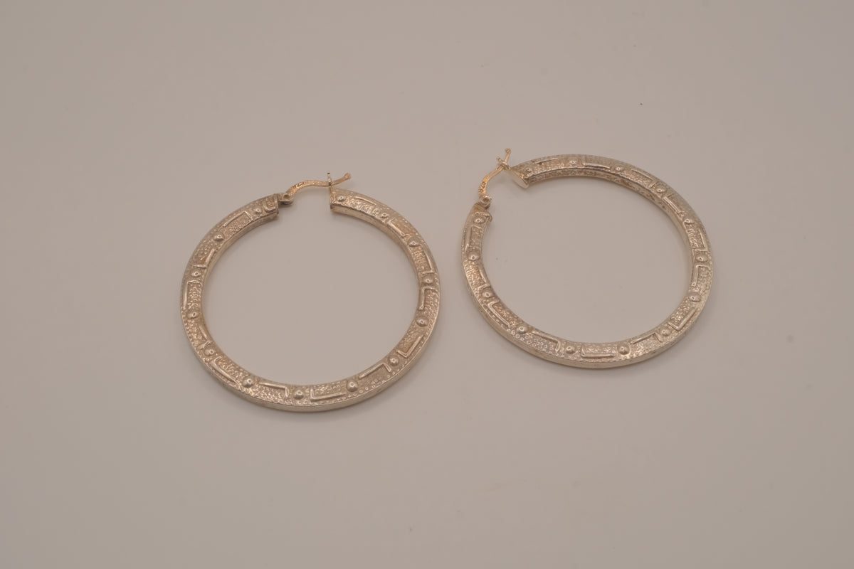 Sterling silver textured, flat-sided hoop earrings