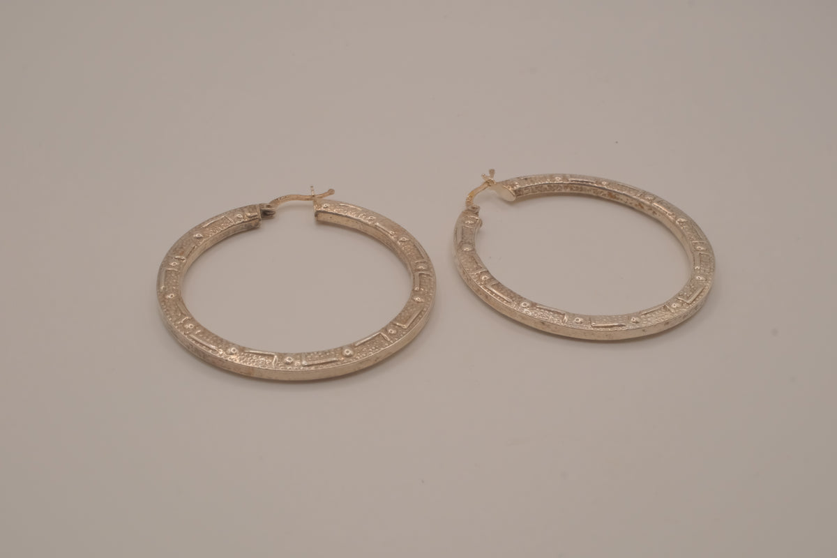 Sterling silver textured, flat-sided hoop earrings