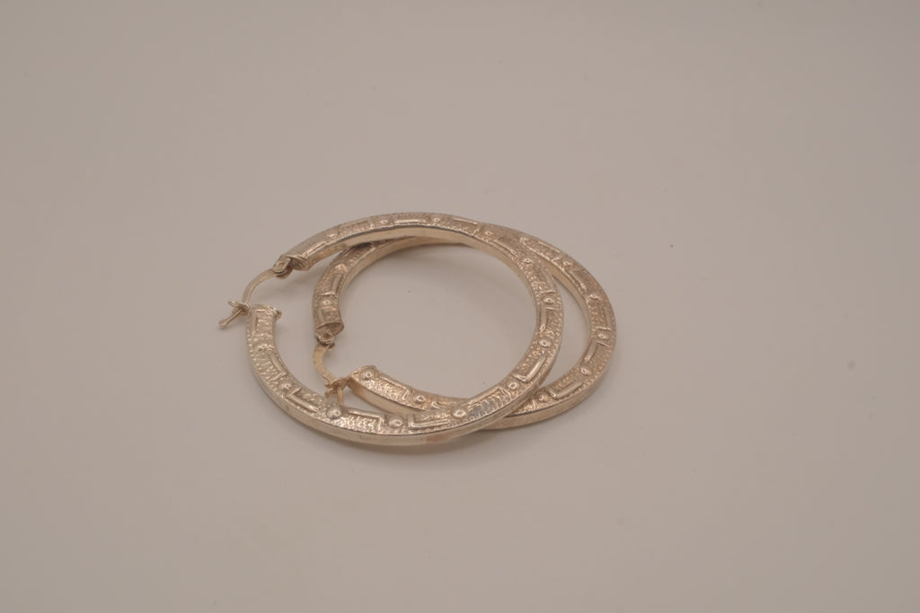 Sterling silver textured, flat-sided hoop earrings