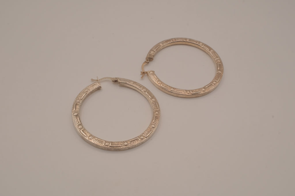 Sterling silver textured, flat-sided hoop earrings
