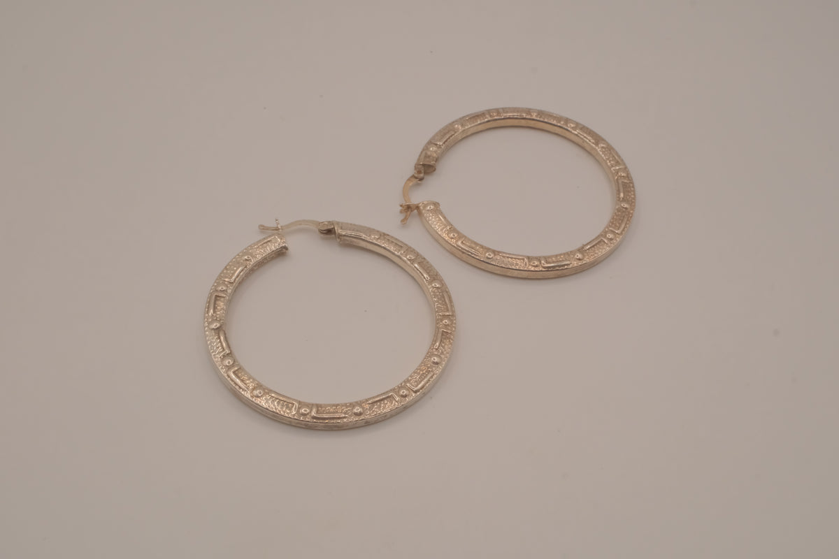 Sterling silver textured, flat-sided hoop earrings
