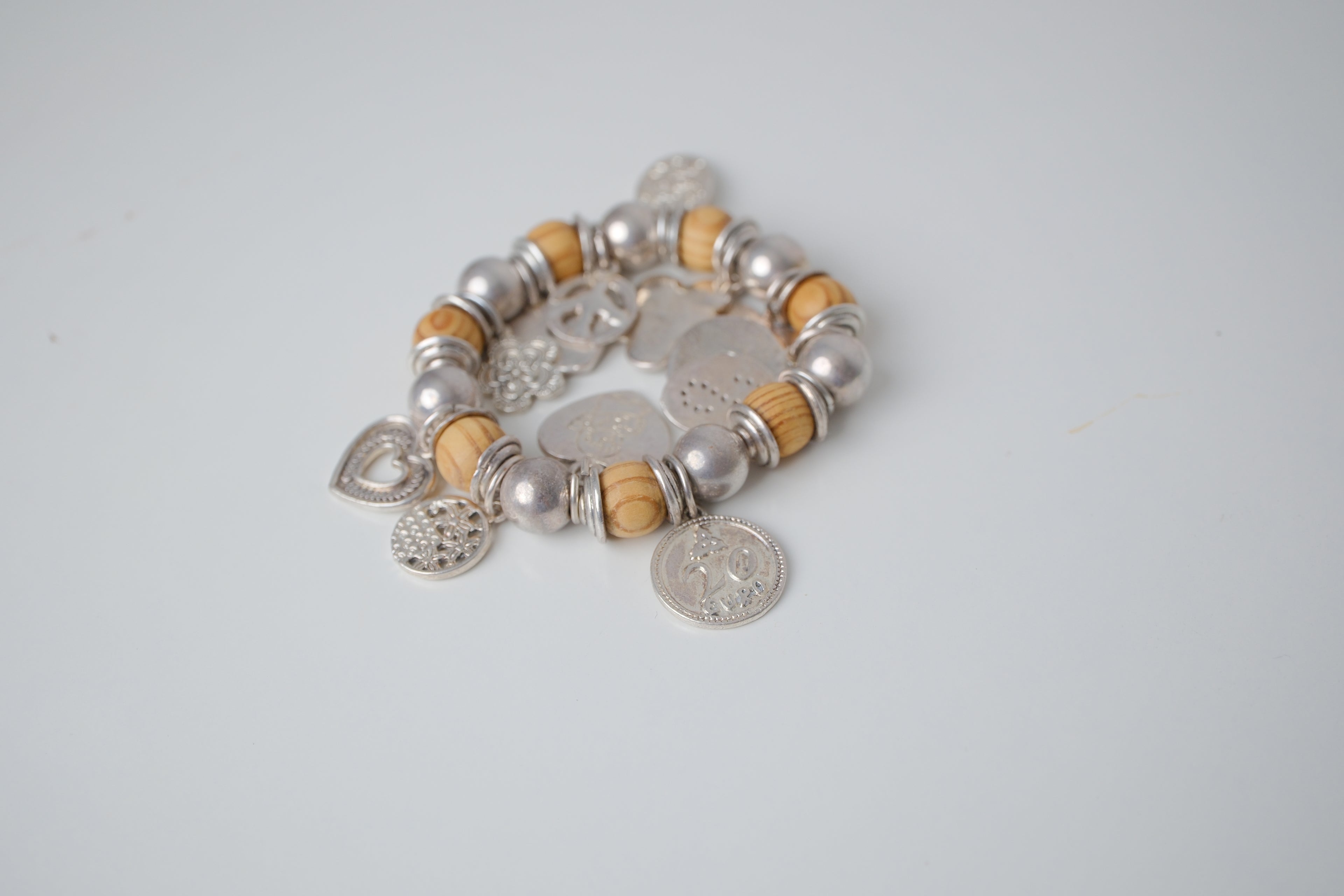 Vintage Wood and Silver tone streach bracelet