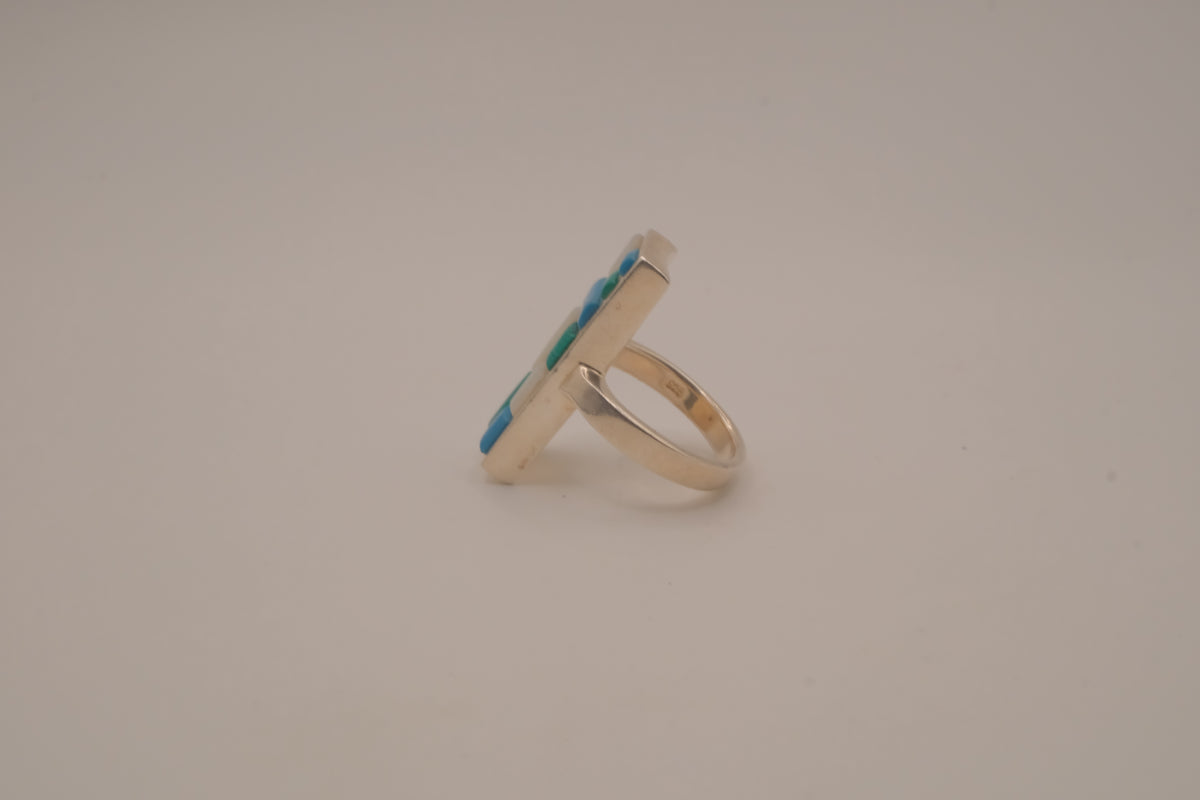 Southwestern-style sterling silver mosaic channel inlay ring