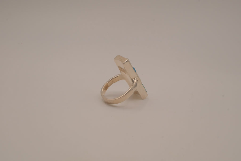 Southwestern-style sterling silver mosaic channel inlay ring