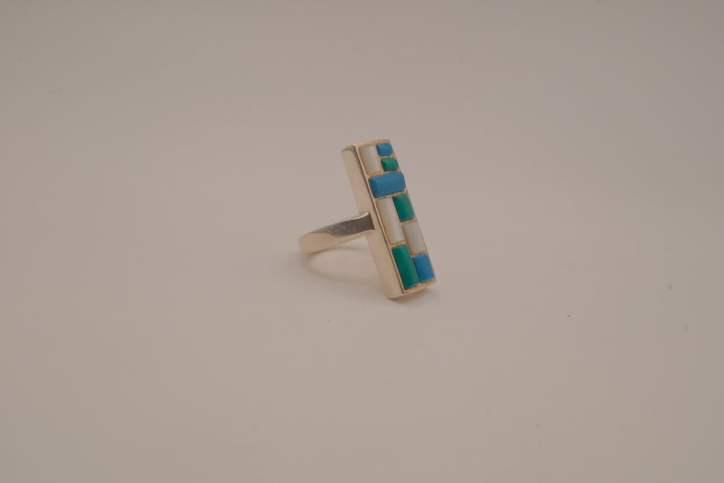 Southwestern-style sterling silver mosaic channel inlay ring