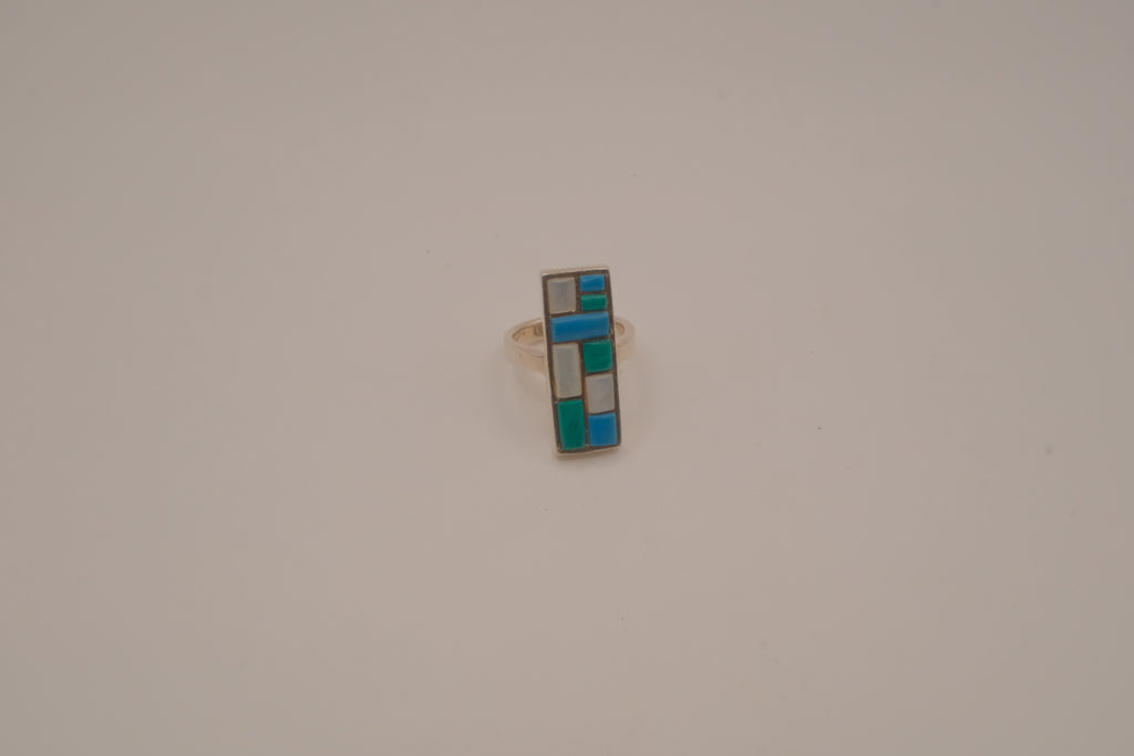Southwestern-style sterling silver mosaic channel inlay ring