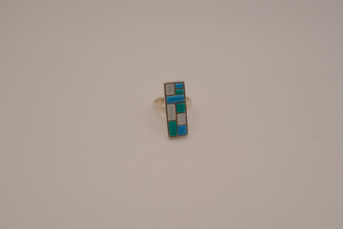 Southwestern-style sterling silver mosaic channel inlay ring