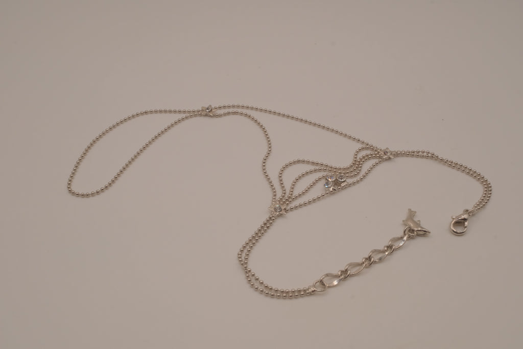 Silver tone white rhinestones hand chain
