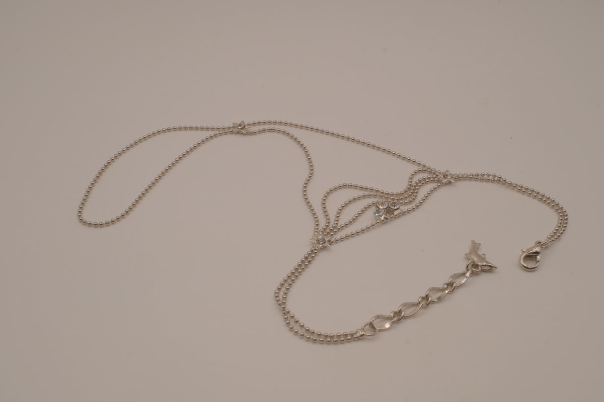 Silver tone white rhinestones hand chain