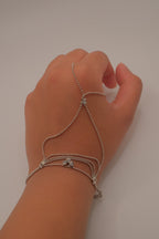 Silver tone white rhinestones hand chain
