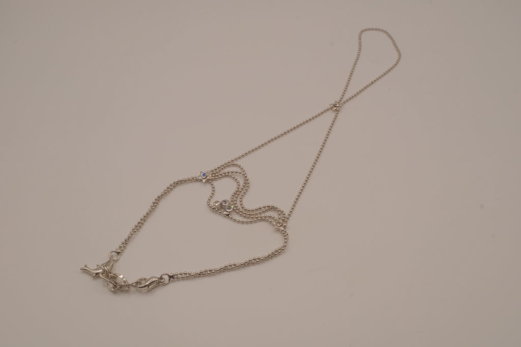 Silver tone white rhinestones hand chain