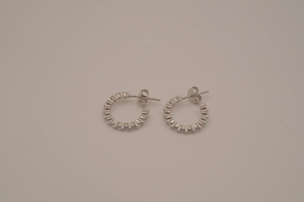 Sterling silver hoop earrings with sparking stones