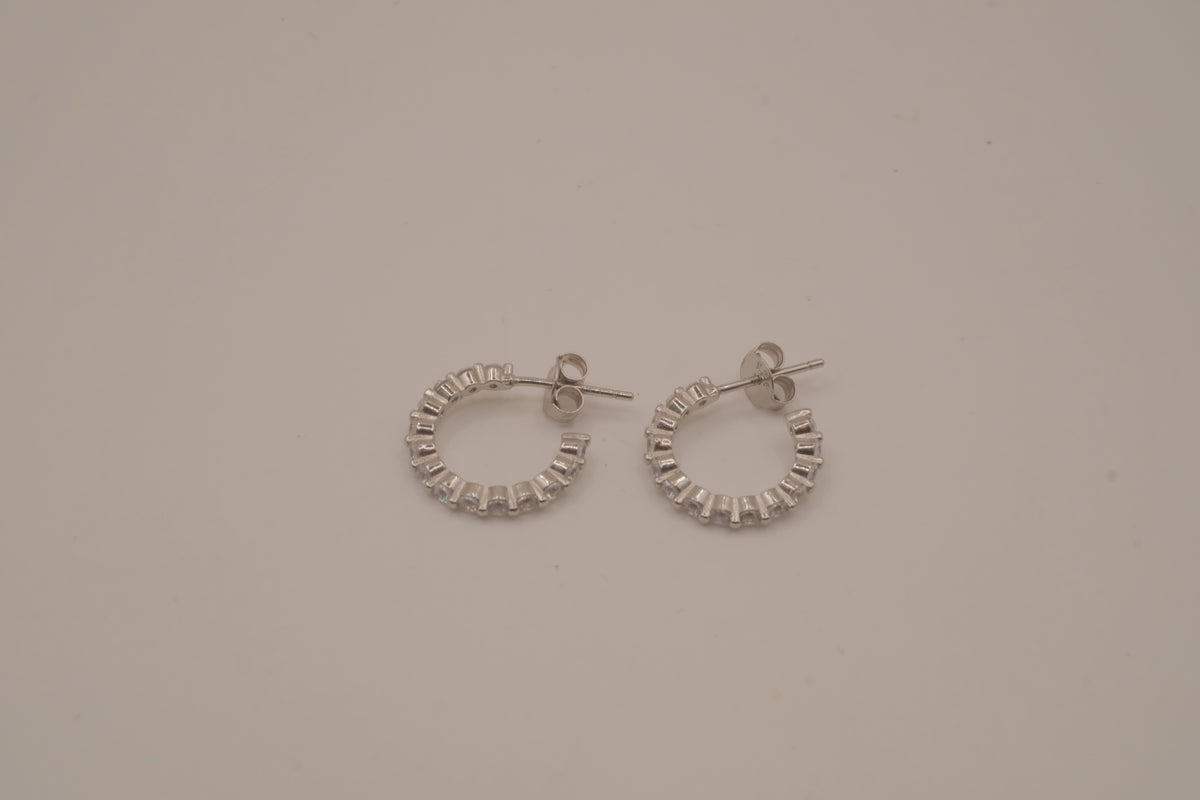 Sterling silver hoop earrings with sparking stones
