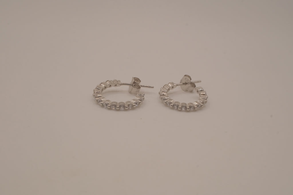 Sterling silver hoop earrings with sparking stones