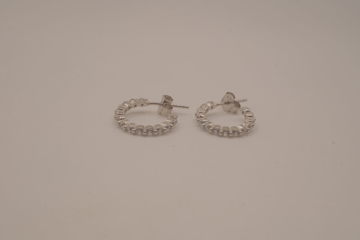 Sterling silver hoop earrings with sparking stones