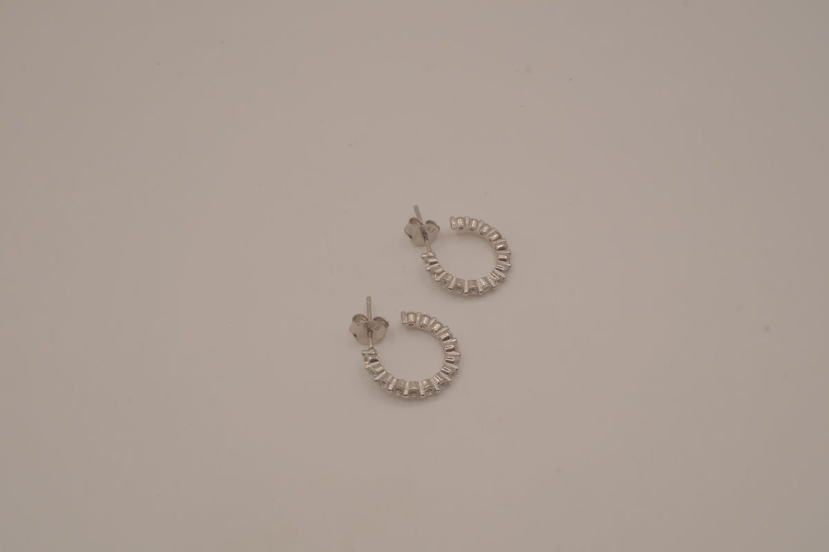 Sterling silver hoop earrings with sparking stones