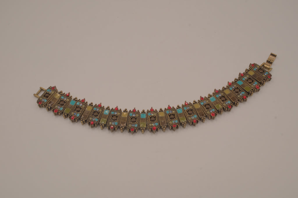 Vintage Liz Claiborne Moroccan-style enameled panel link bracelet