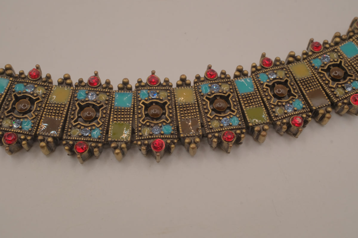 Vintage Liz Claiborne Moroccan-style enameled panel link bracelet