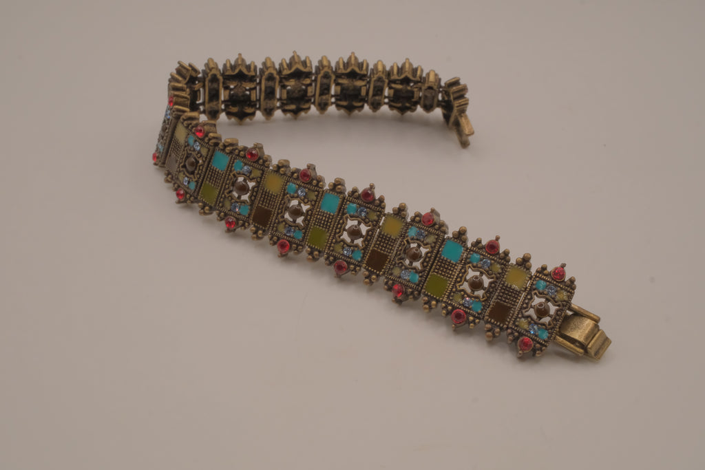 Vintage Liz Claiborne Moroccan-style enameled panel link bracelet