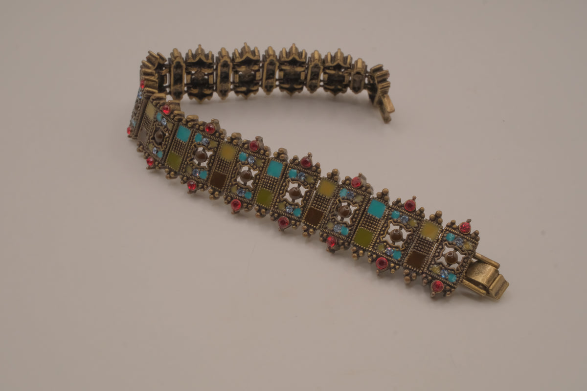 Vintage Liz Claiborne Moroccan-style enameled panel link bracelet