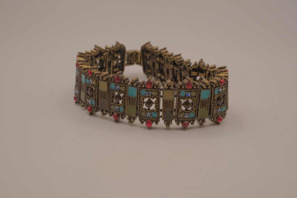 Vintage Liz Claiborne Moroccan-style enameled panel link bracelet