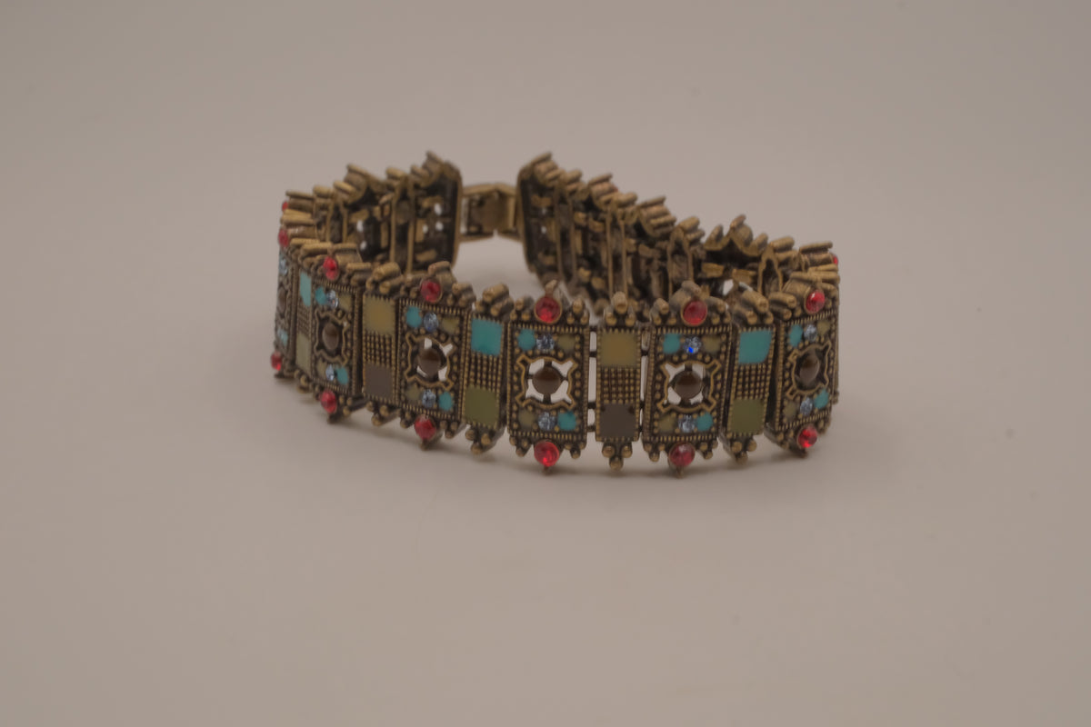 Vintage Liz Claiborne Moroccan-style enameled panel link bracelet