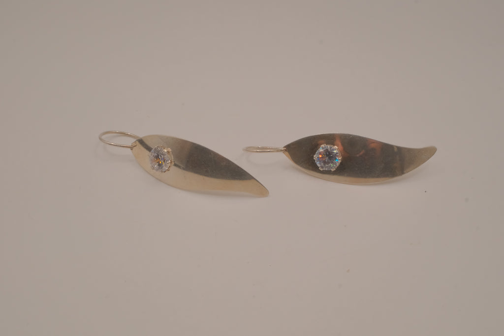 Sterling silver elongated leaf earrings