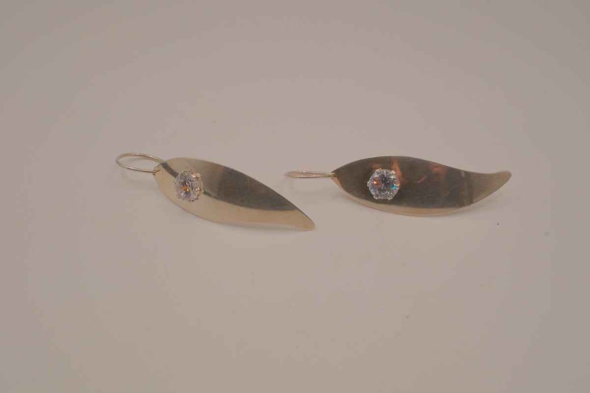 Sterling silver elongated leaf earrings