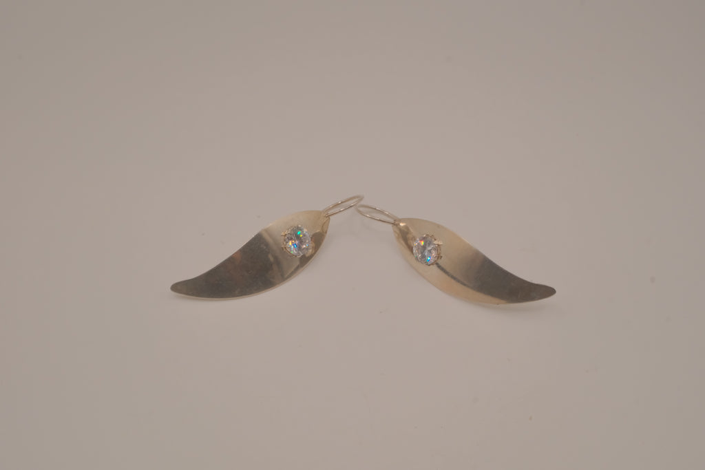 Sterling silver elongated leaf earrings