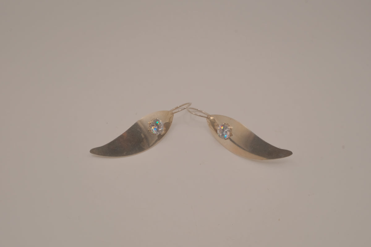 Sterling silver elongated leaf earrings