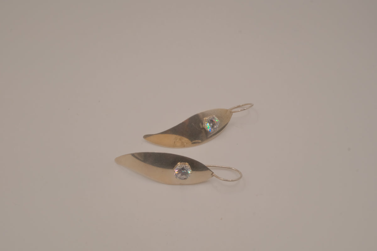 Sterling silver elongated leaf earrings