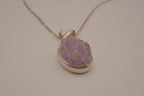 Sterling silver oval amethyst druzy pendant necklace