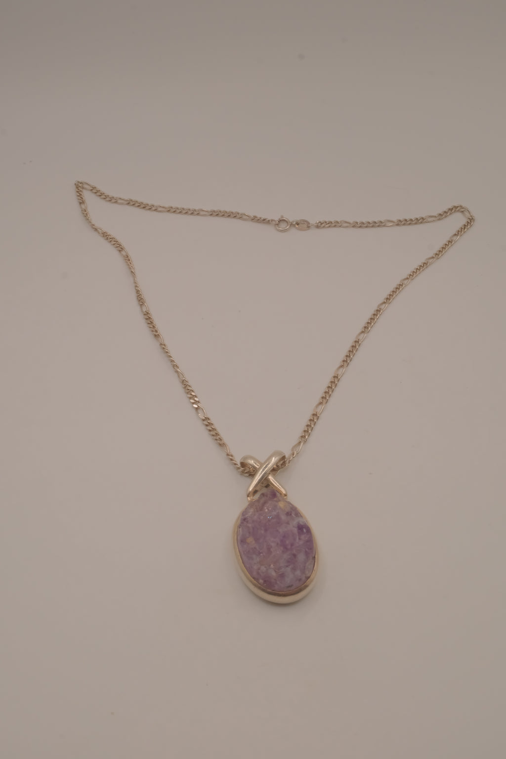 Sterling silver oval amethyst druzy pendant necklace