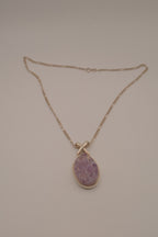 Sterling silver oval amethyst druzy pendant necklace