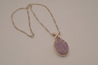 Sterling silver oval amethyst druzy pendant necklace