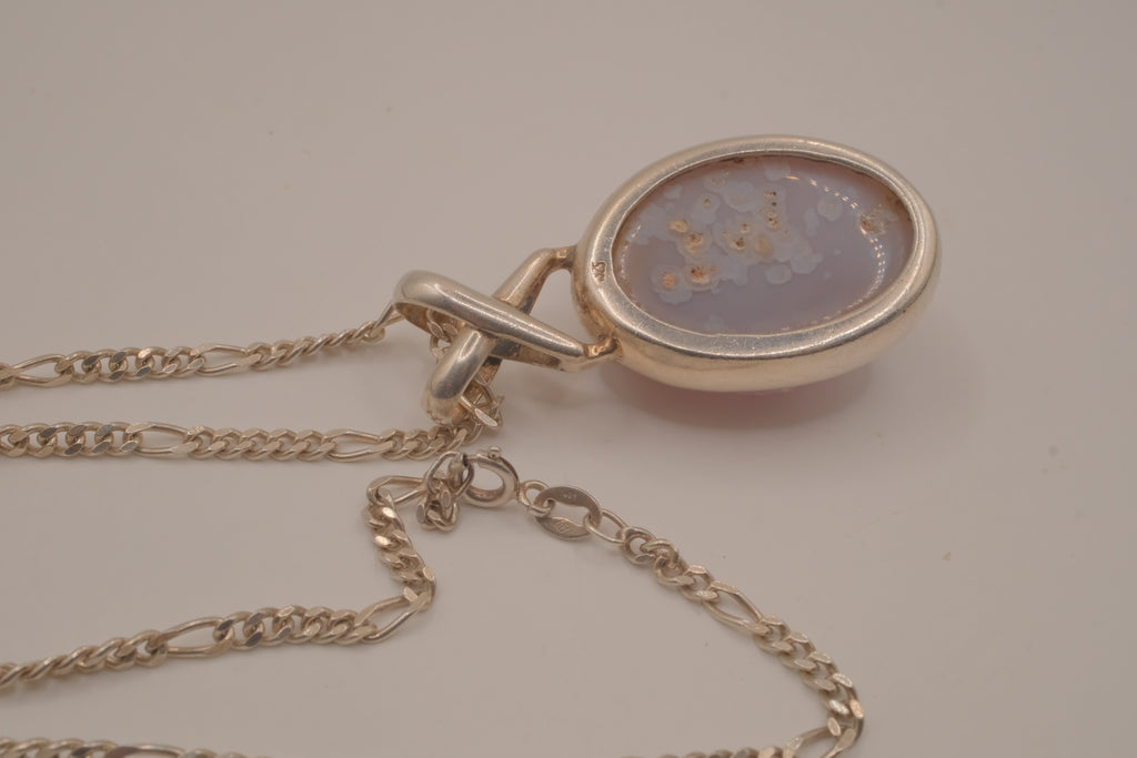 Sterling silver oval amethyst druzy pendant necklace