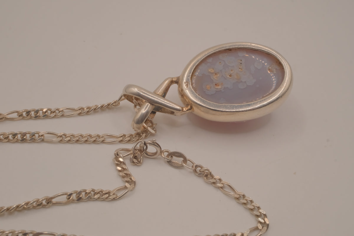 Sterling silver oval amethyst druzy pendant necklace