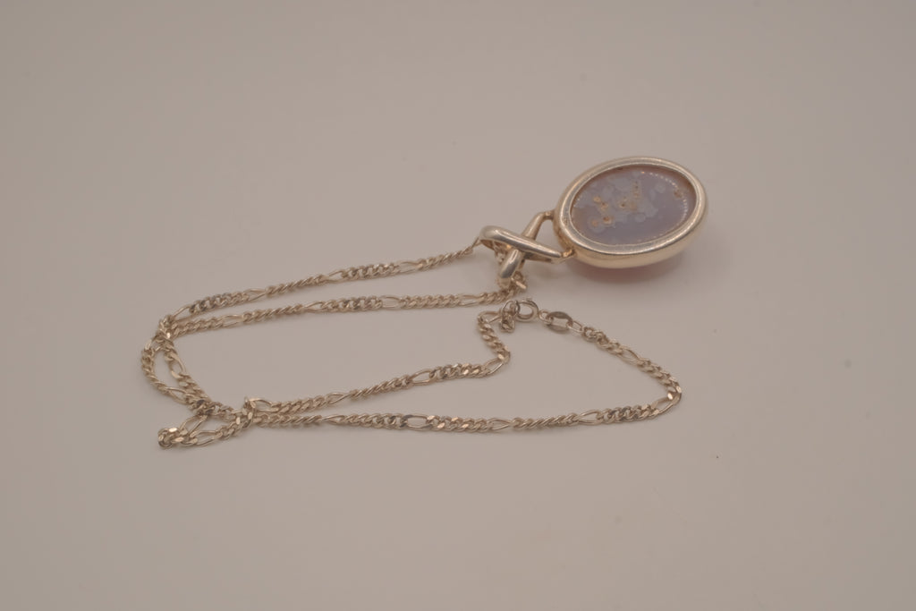 Sterling silver oval amethyst druzy pendant necklace