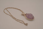 Sterling silver oval amethyst druzy pendant necklace