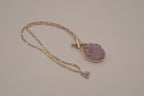 Sterling silver oval amethyst druzy pendant necklace