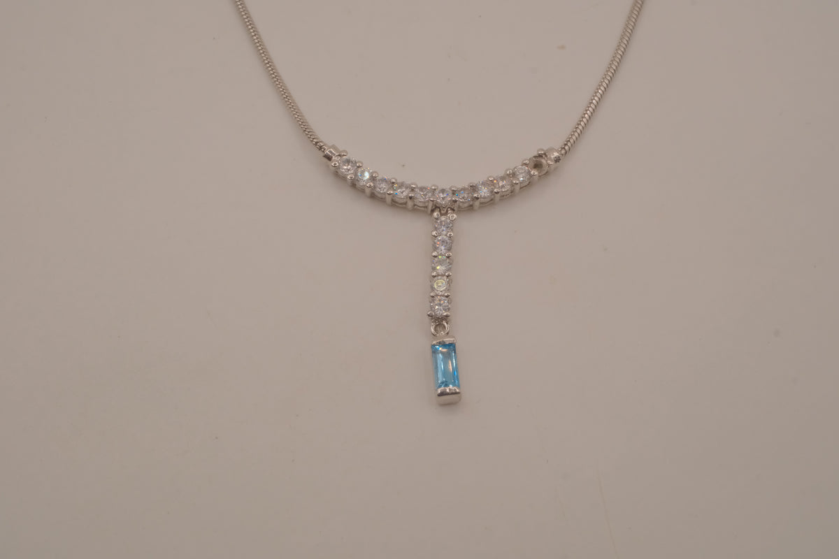 Vintage White and Blue rhinestones Y necklace