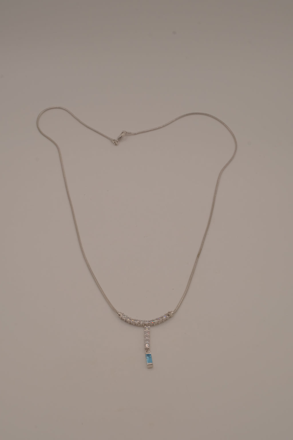 Vintage White and Blue rhinestones Y necklace