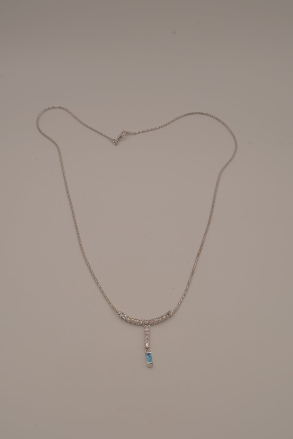 Vintage White and Blue rhinestones Y necklace