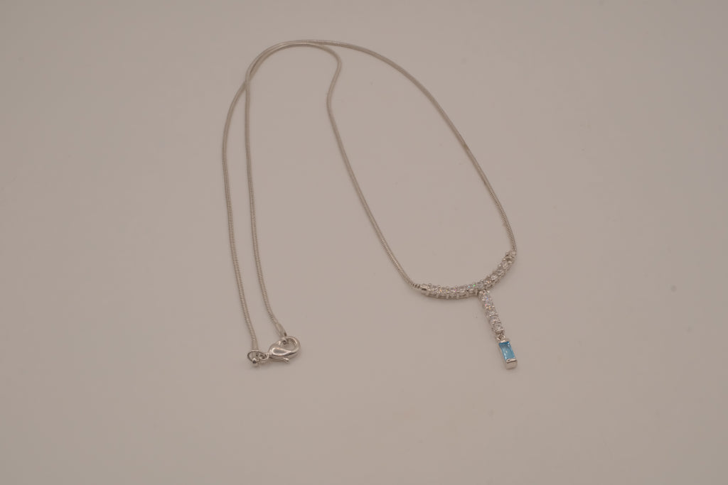 Vintage White and Blue rhinestones Y necklace