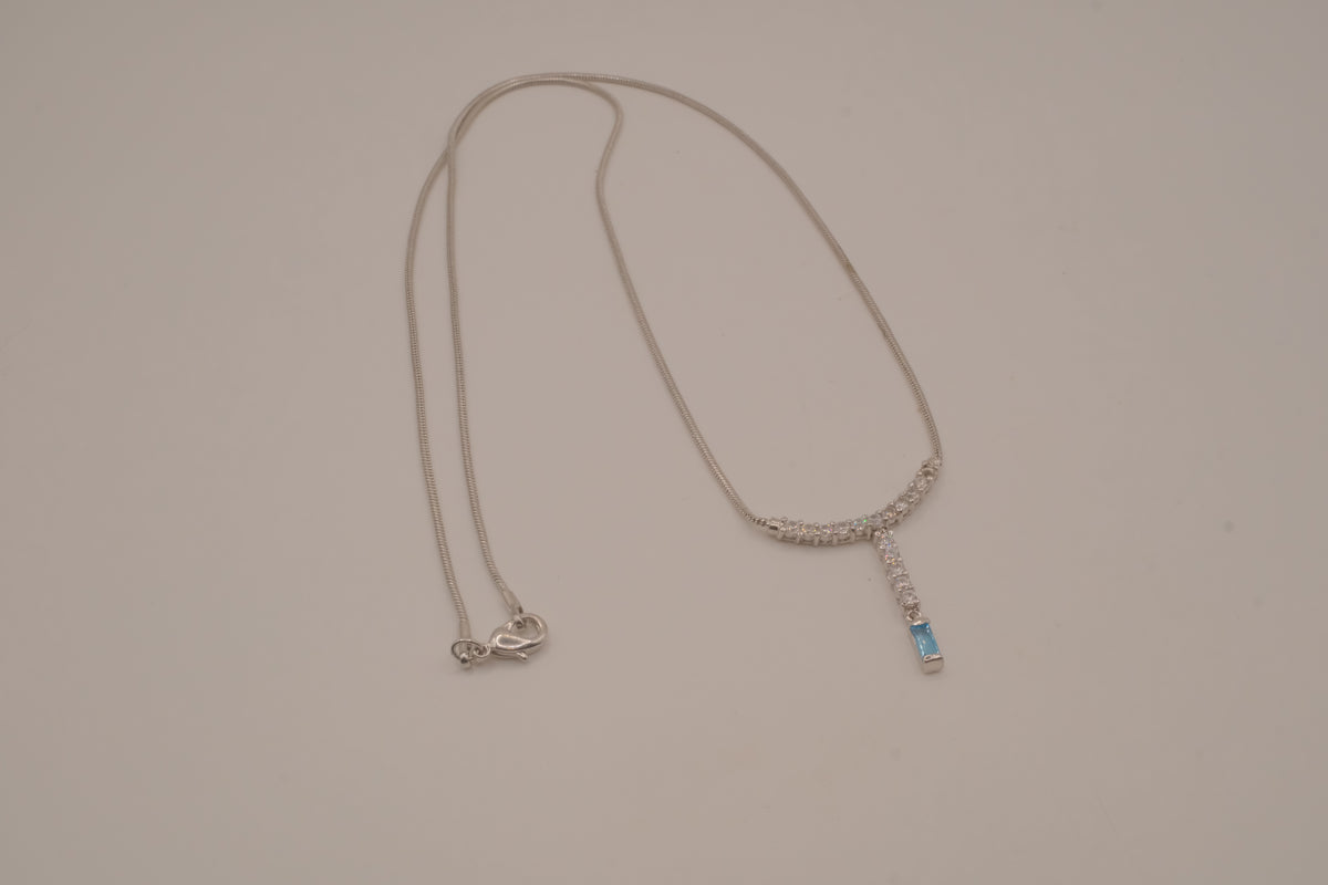 Vintage White and Blue rhinestones Y necklace
