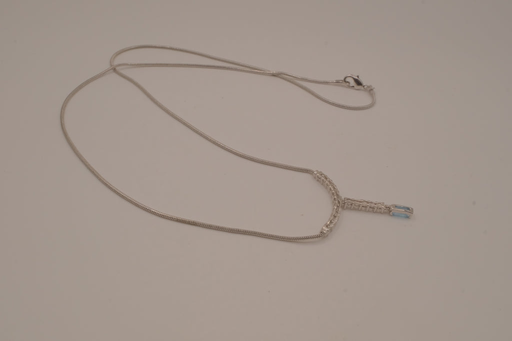 Vintage White and Blue rhinestones Y necklace
