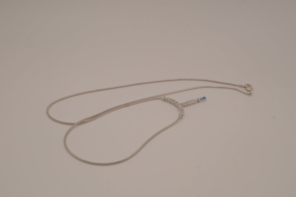 Vintage White and Blue rhinestones Y necklace