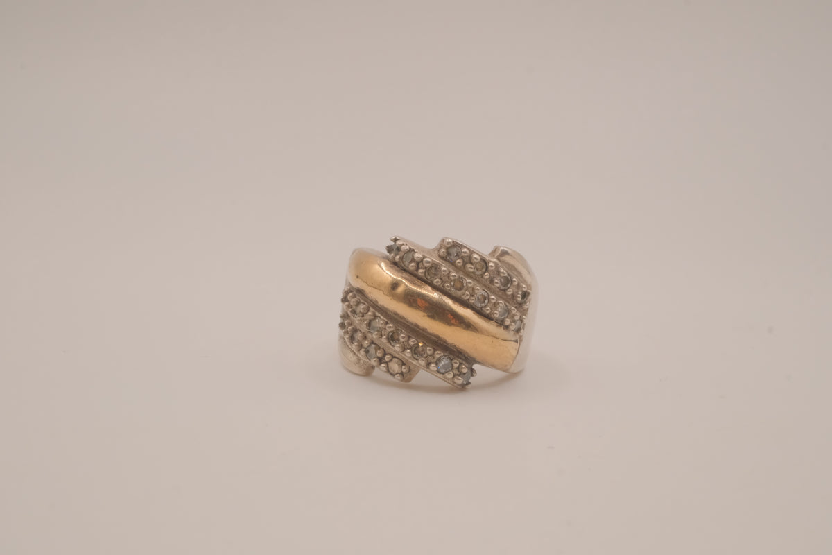 Vintage Sterling silver two-tone cocktail ring